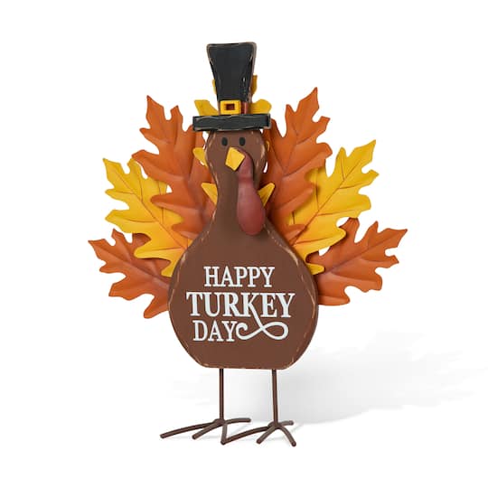 Glitzhome® 12.25" Thanksgiving Wood & Metal Turkey Table Décor | Michaels®